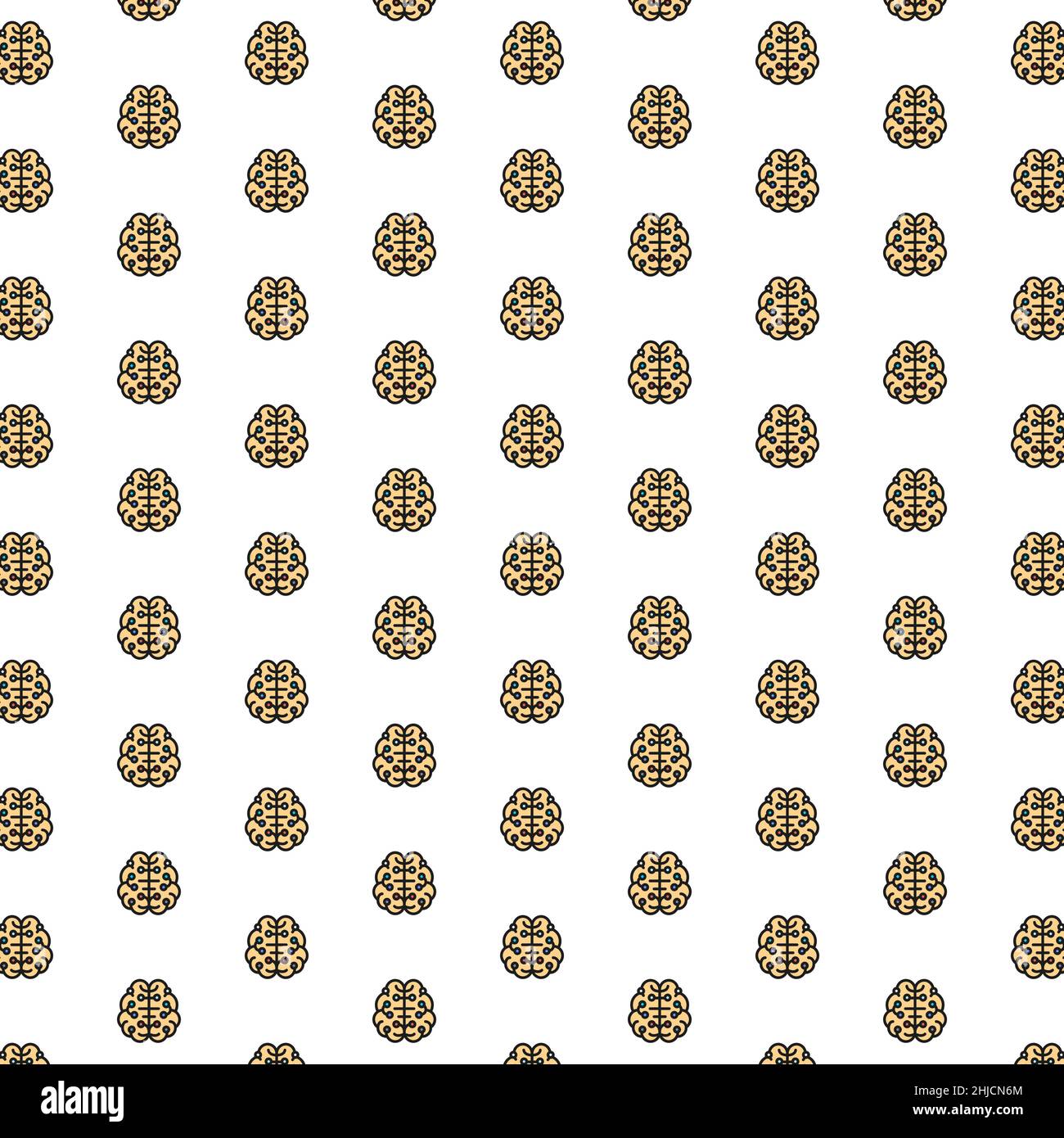 Artificial intelligence brain, connected to circuit board pattern with various icons. Stock Vector