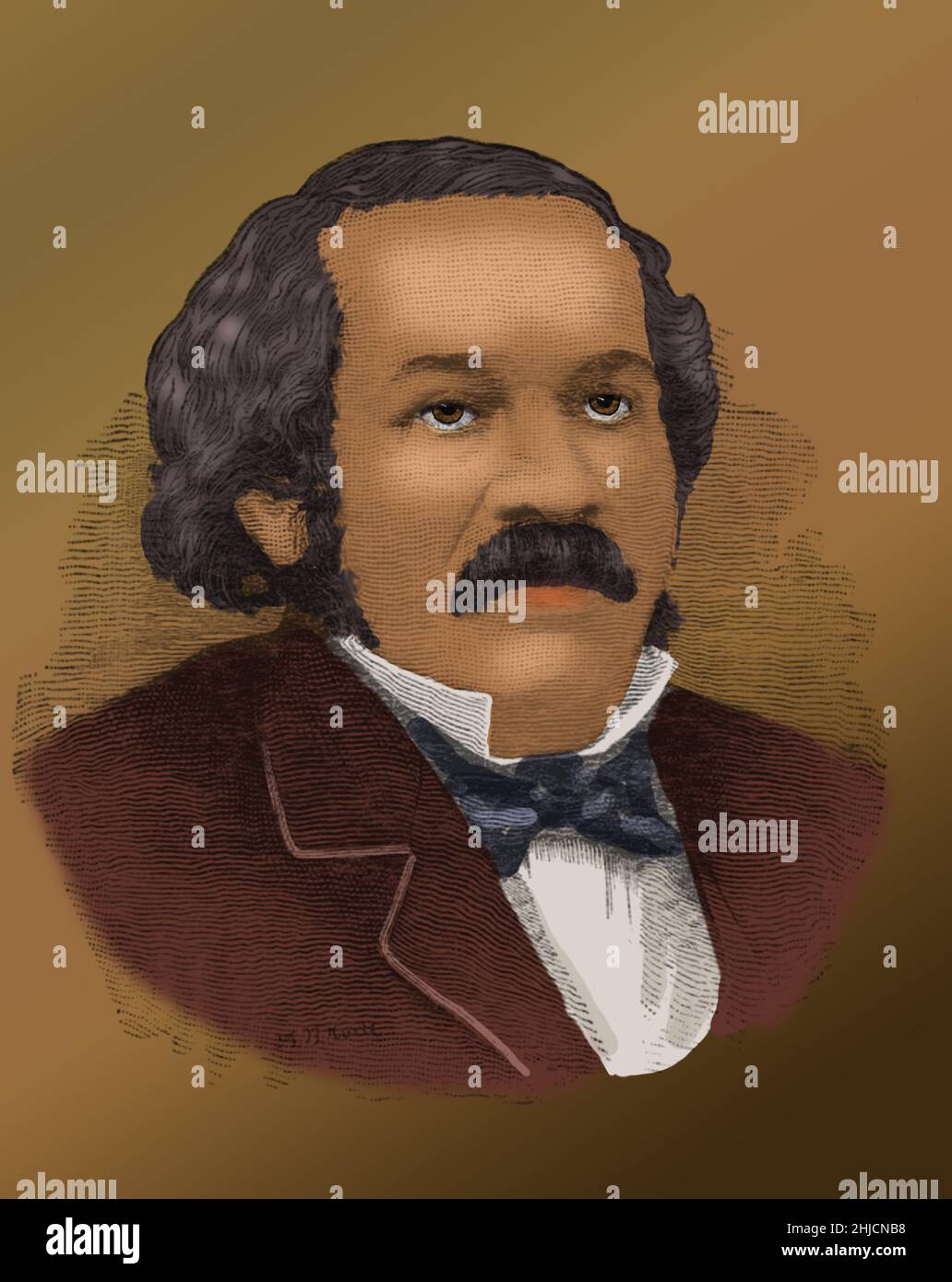 James McCune Smith (1813 - 1865) was an African-American physician, abolitionist, and author. Born a slave he moved to Scotland to attend the University of Glasgow and graduated at the top in his class. He was the first African-American to run a pharmacy in the US. He was a prolific author and essayist of articles relating to not only medicine, but abolition and the emerging science of statistics. S.B. Hode (?), 1891 (cropped and cleaned). Stock Photo