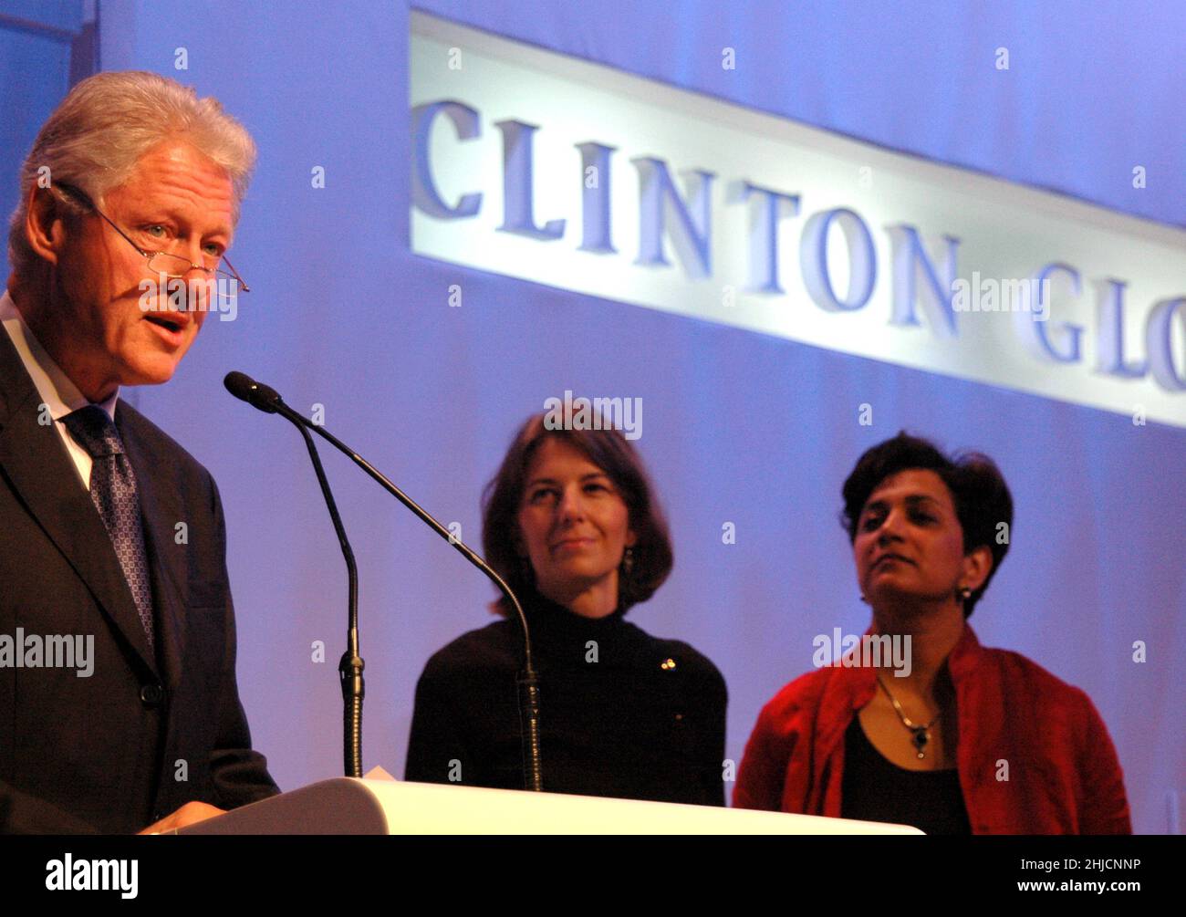 President Bill Clinton announces a commitment from the Nike Foundation to  provide up to $1 million for research and education into how empowering  women and girls helps break the cycle of poverty.