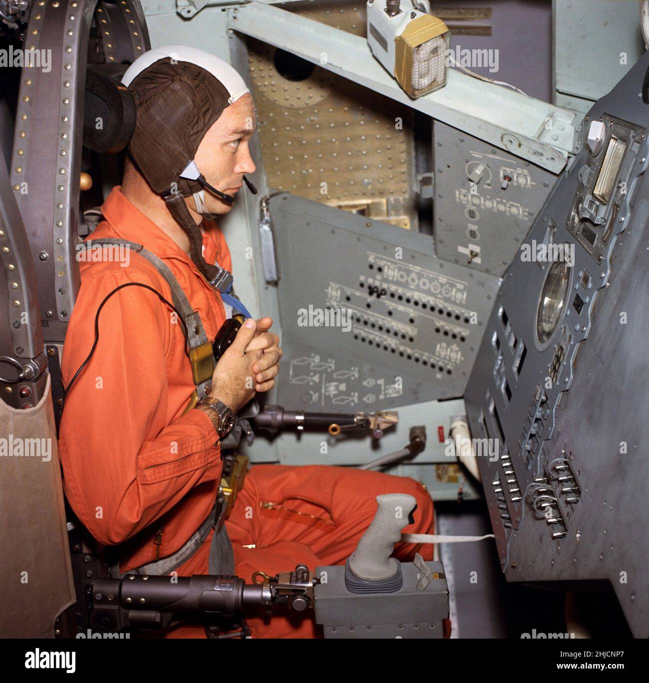 Apollo 11 astronaut Mike Collins during centrifuge training, April 1969. Stock Photo