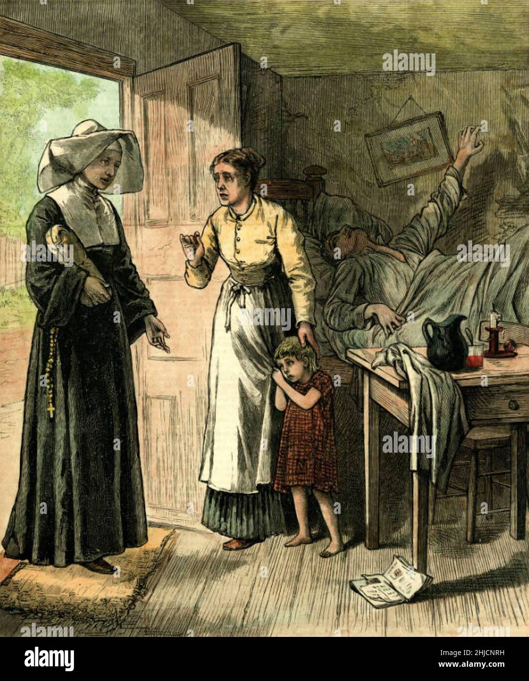 The Catholic Sisters of Charity tending the sick and dying during the Memphis Yellow Fever outbreak of 1878.  This outbreak in Memphis, Tennessee, killed more than 5,000 people in the city. Stock Photo