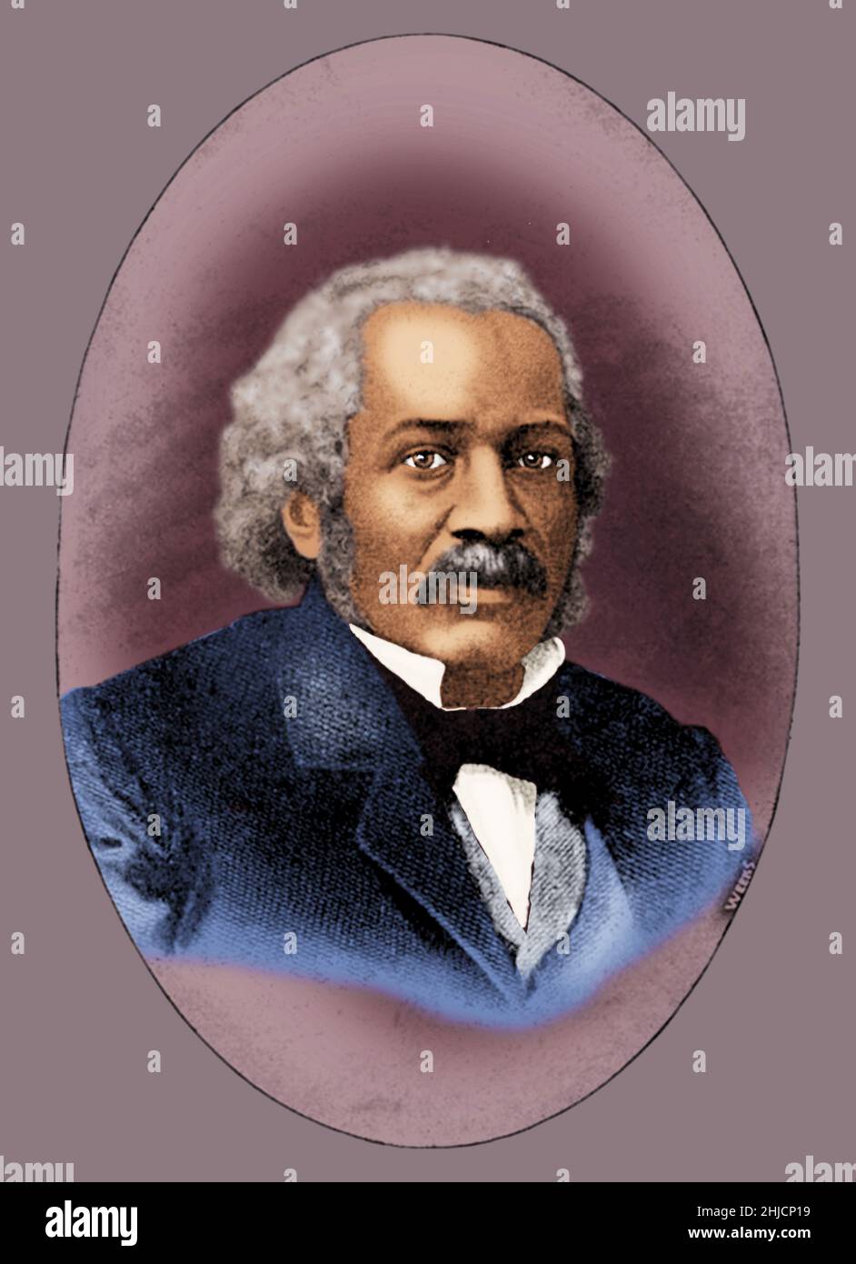 James McCune Smith (1813 - 1865) was an African-American physician, abolitionist, and author. Born a slave he moved to Scotland to attend the University of Glasgow and graduated at the top in his class. He was the first African-American to run a pharmacy in the US. He was a prolific author and essayist of articles relating to not only medicine, but abolition and the emerging science of statistics. Weeks, 1888 (cropped and cleaned and colorized). Stock Photo