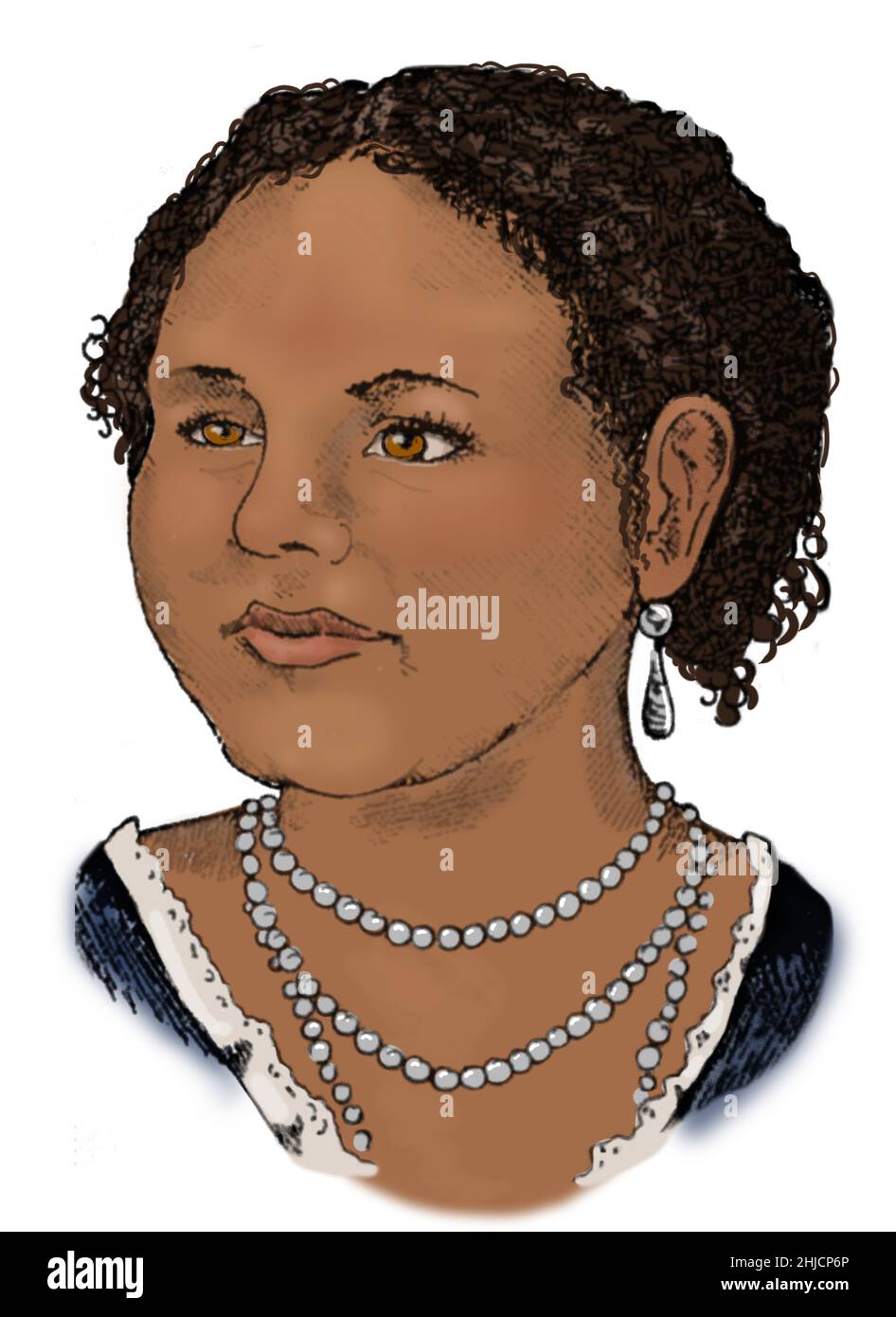 Mary Seacole (1805-1881) was a British-Jamaican businesswoman and nurse. During the Crimean War, she ran a hotel and tended to the wounded. Her autobiography, Wonderful Adventures of Mrs. Seacole in Many Lands (1857), is one of the earliest autobiographies of a mixed-race woman. In 2004 she was voted the greatest black Briton. Colorized. Stock Photo
