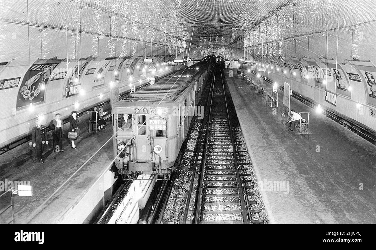Porte de Montreuil subway station, Line 9, Paris Metro, France, circa 1930. Stock Photo