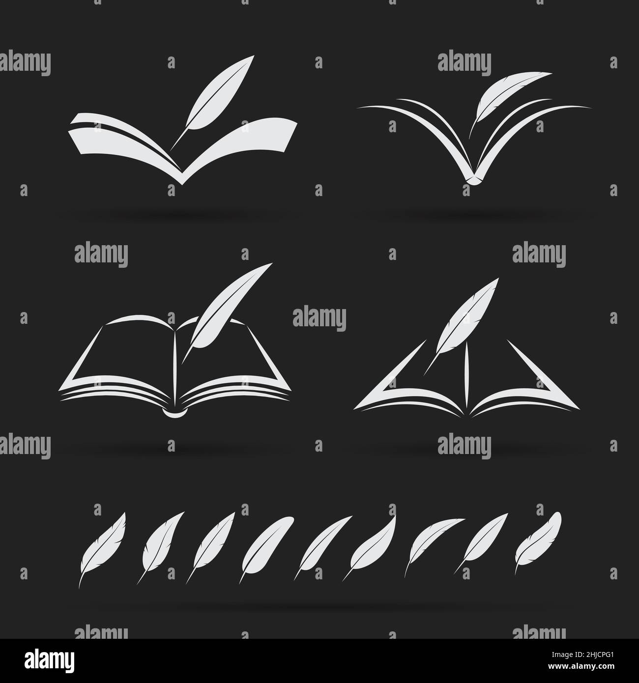 Vector of a book and feather on black background. Easy editable layered vector illustration. Stock Vector