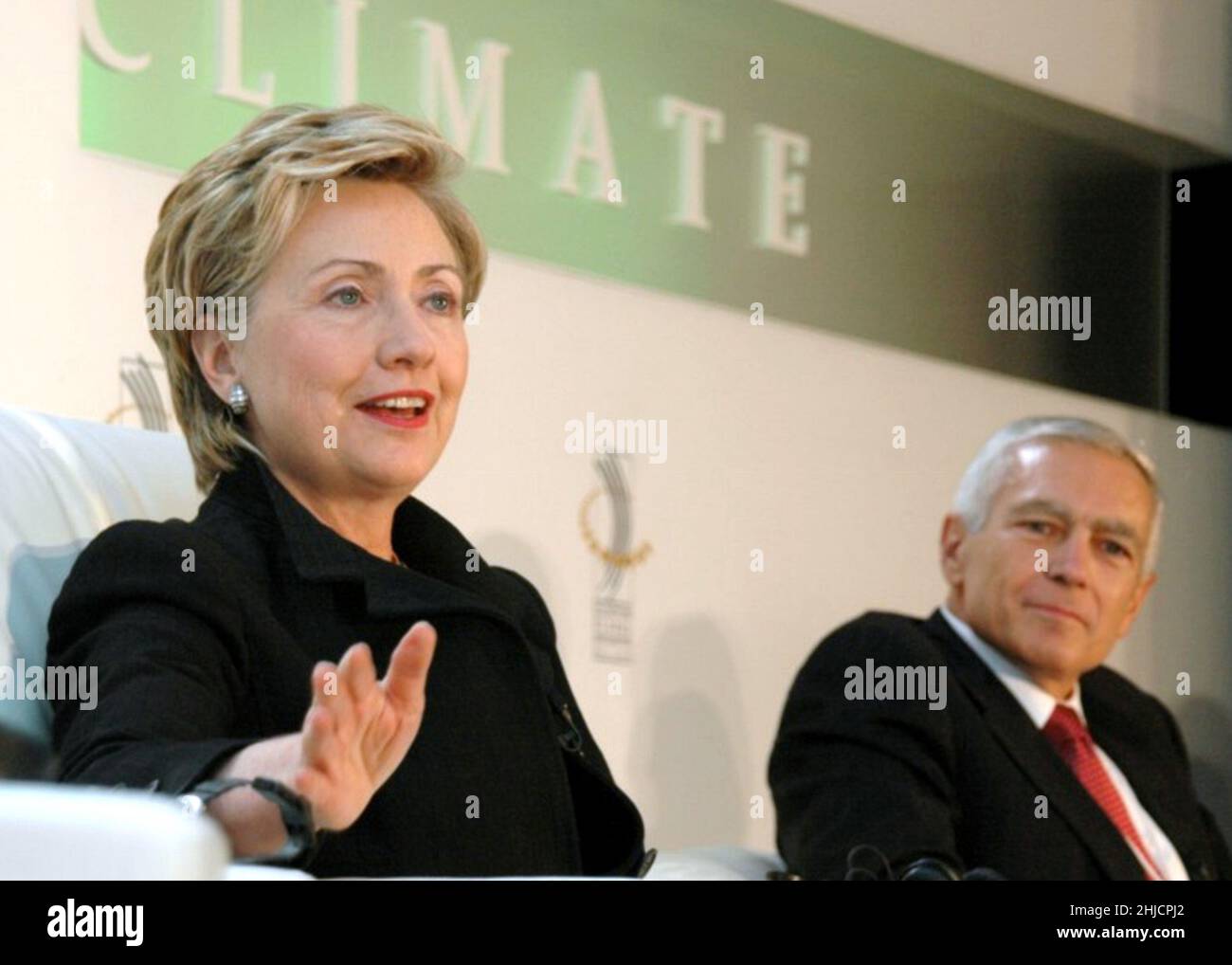 Senator Hillary Rodham Clinton and General Wesley Clark during the Clinton Global Initiative, September 16, 2005 in New York City. Stock Photo