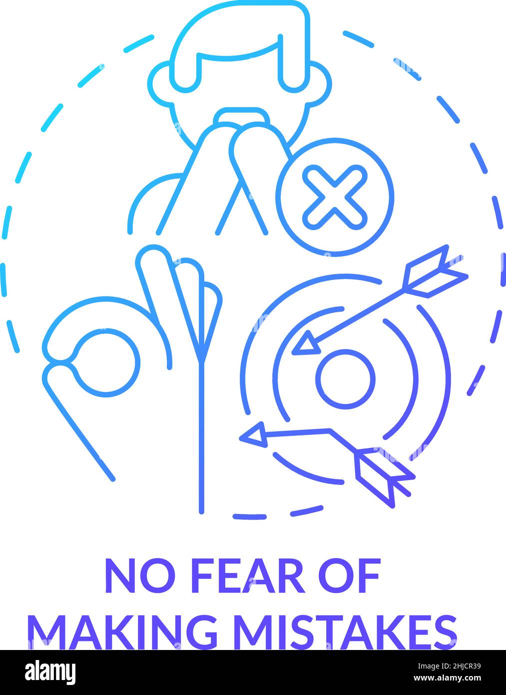No fear of making mistakes blue gradient concept icon stock vector