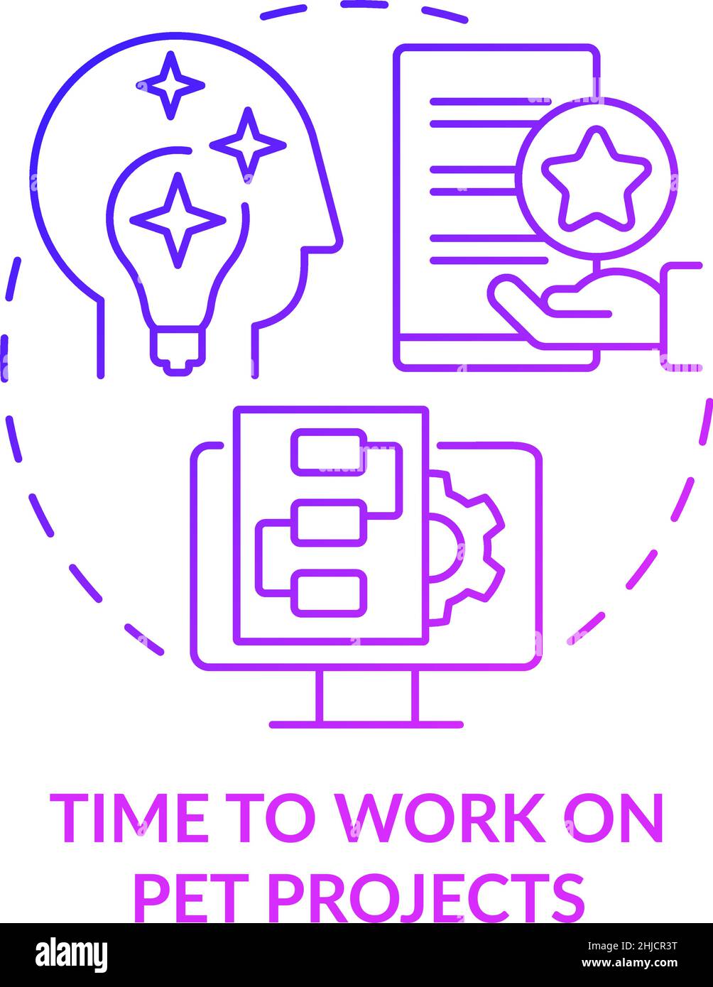 Time to work on pet projects purple gradient concept icon Stock Vector