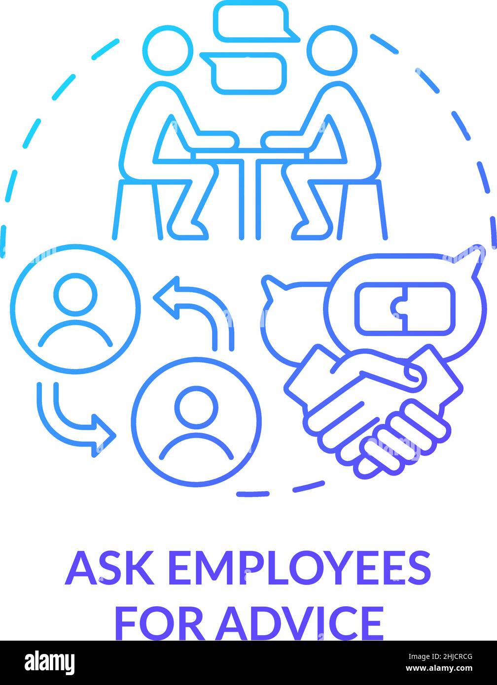Ask employees for advice blue gradient concept icon Stock Vector