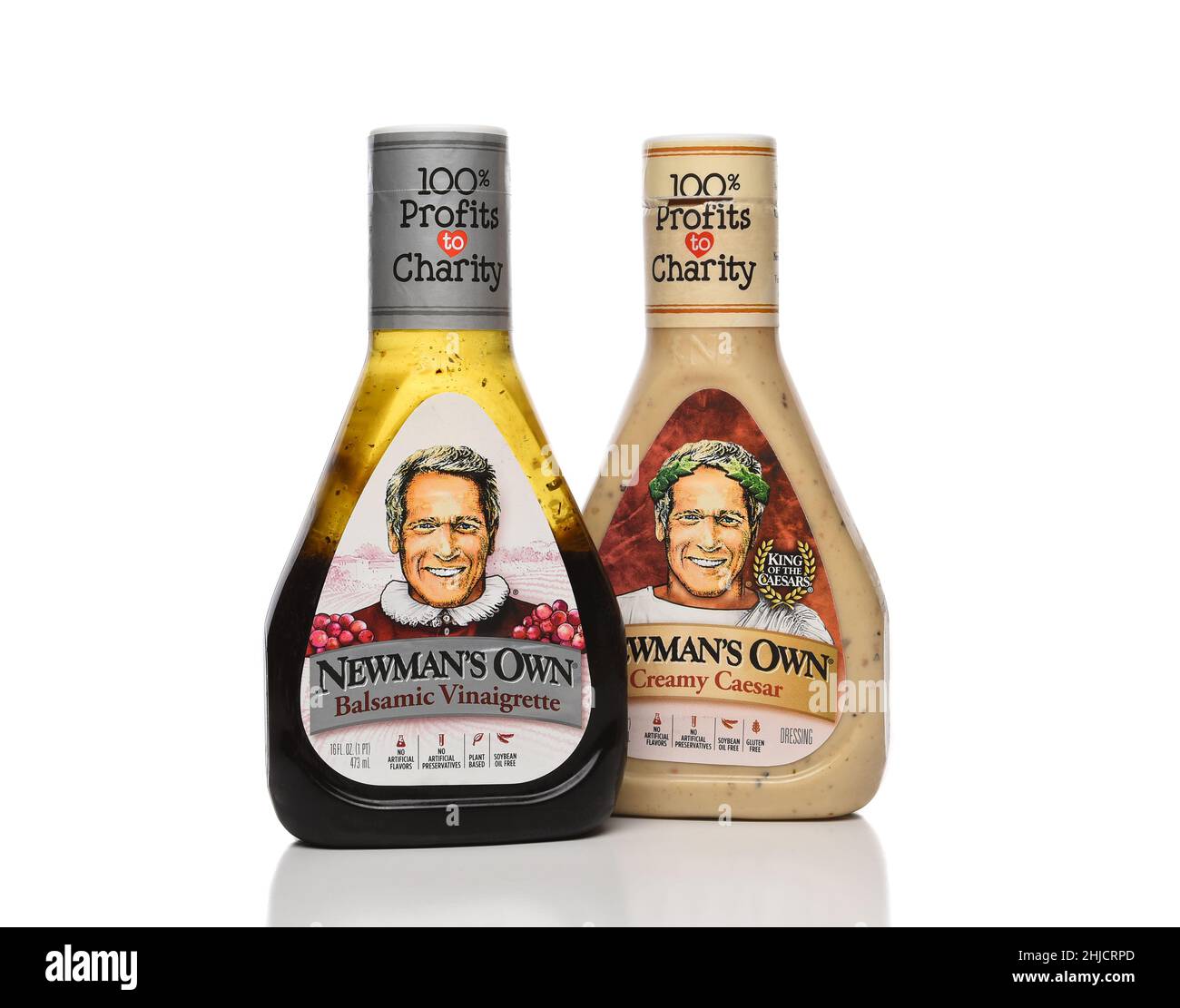IRVINE, CALIFORNIA - 27 JAN 2022: Two bottles of Newmans Own Salad Dressing, Balsamic Vinegar and Creamy Ceasar. Stock Photo