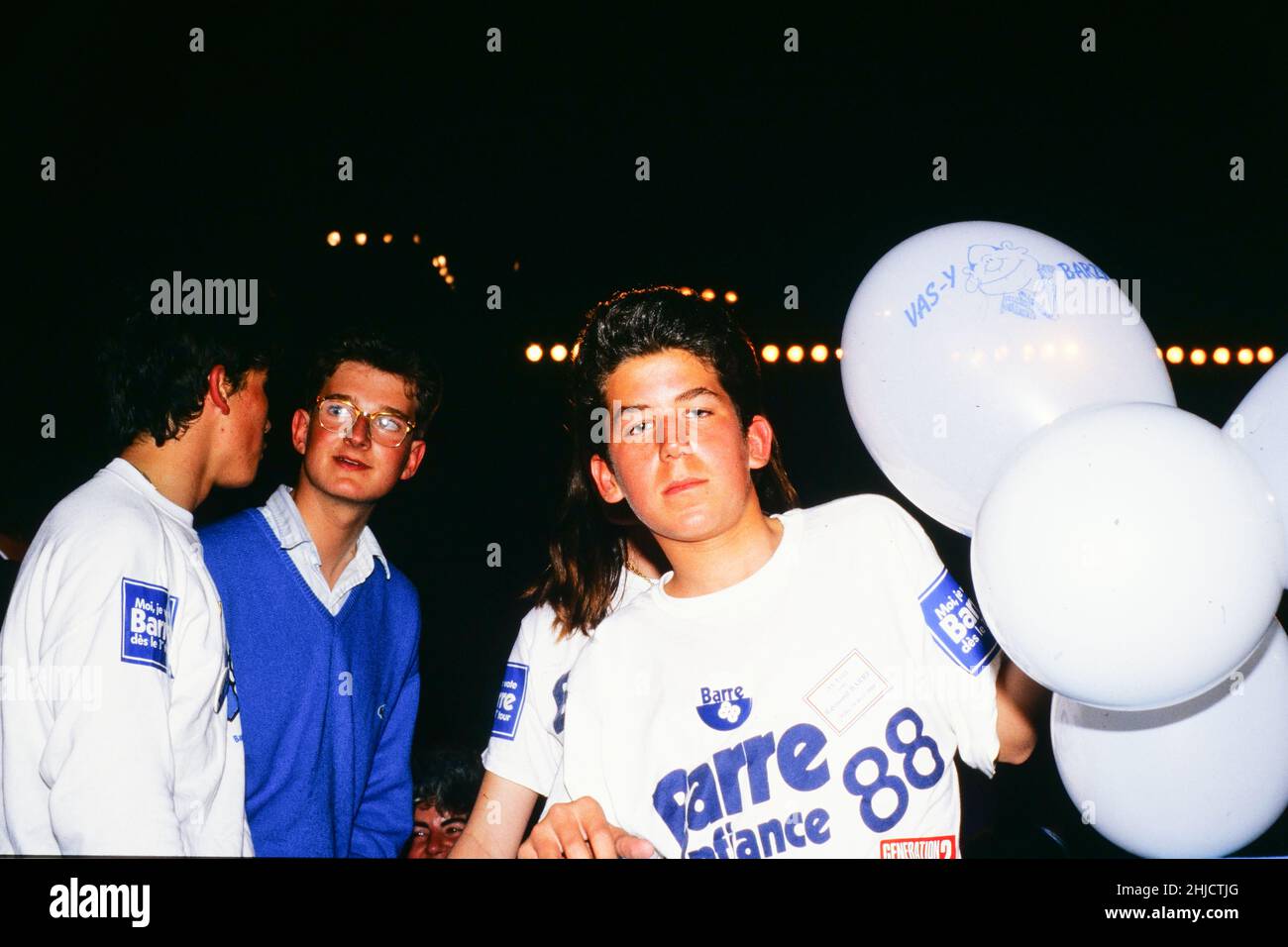 Archives 80ies: Raymond Barre holds meeting as he campaigns for Presidential elections, Lyon, France, 1988 Stock Photo