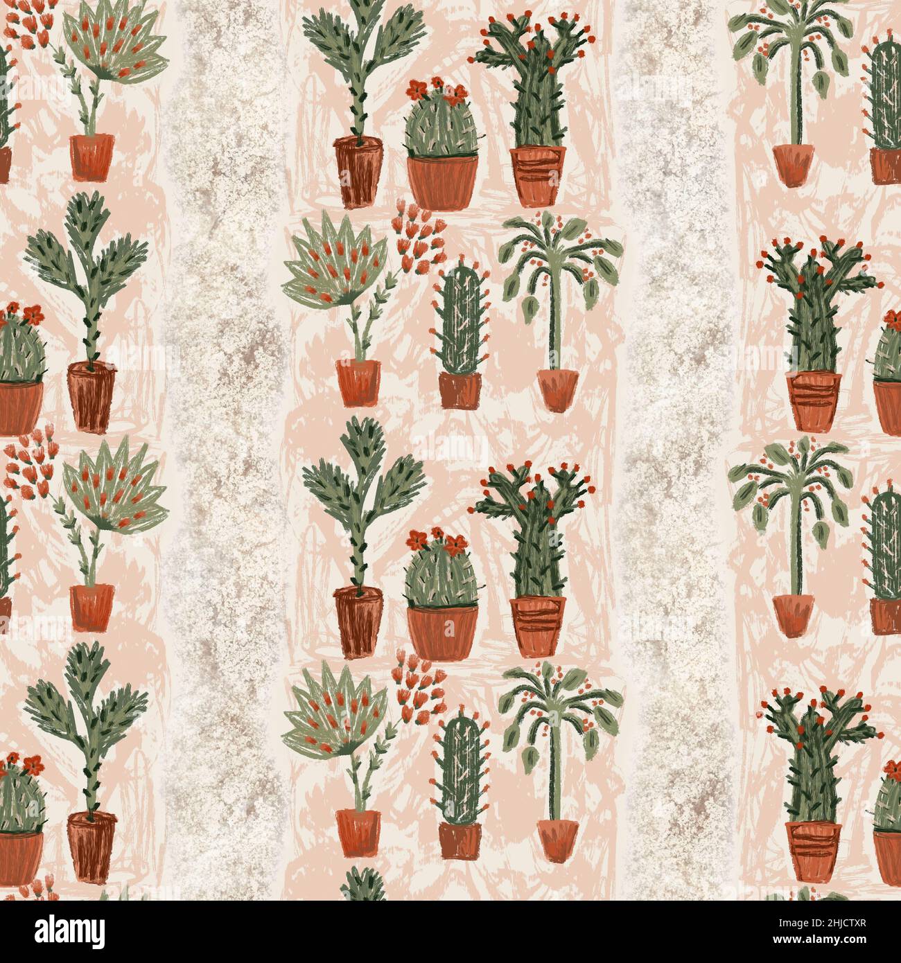 Western cactus on sand texture seamless raster pattern. Organic desert ...