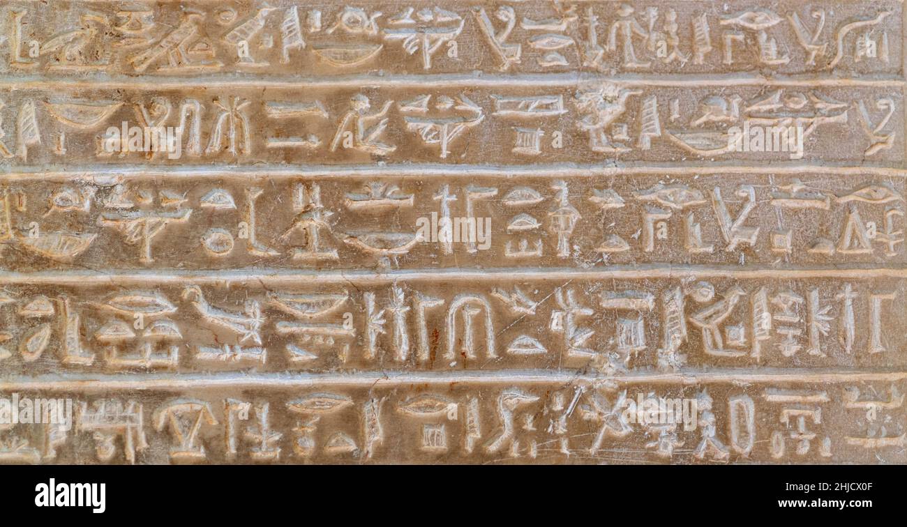 Egyptian hieroglyphic inscription on a relief stele in Istanbul ...