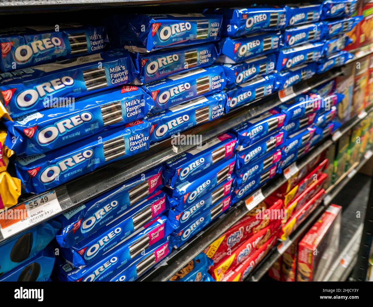 Packages of Oreo cookies in a store in in New York on Monday, January