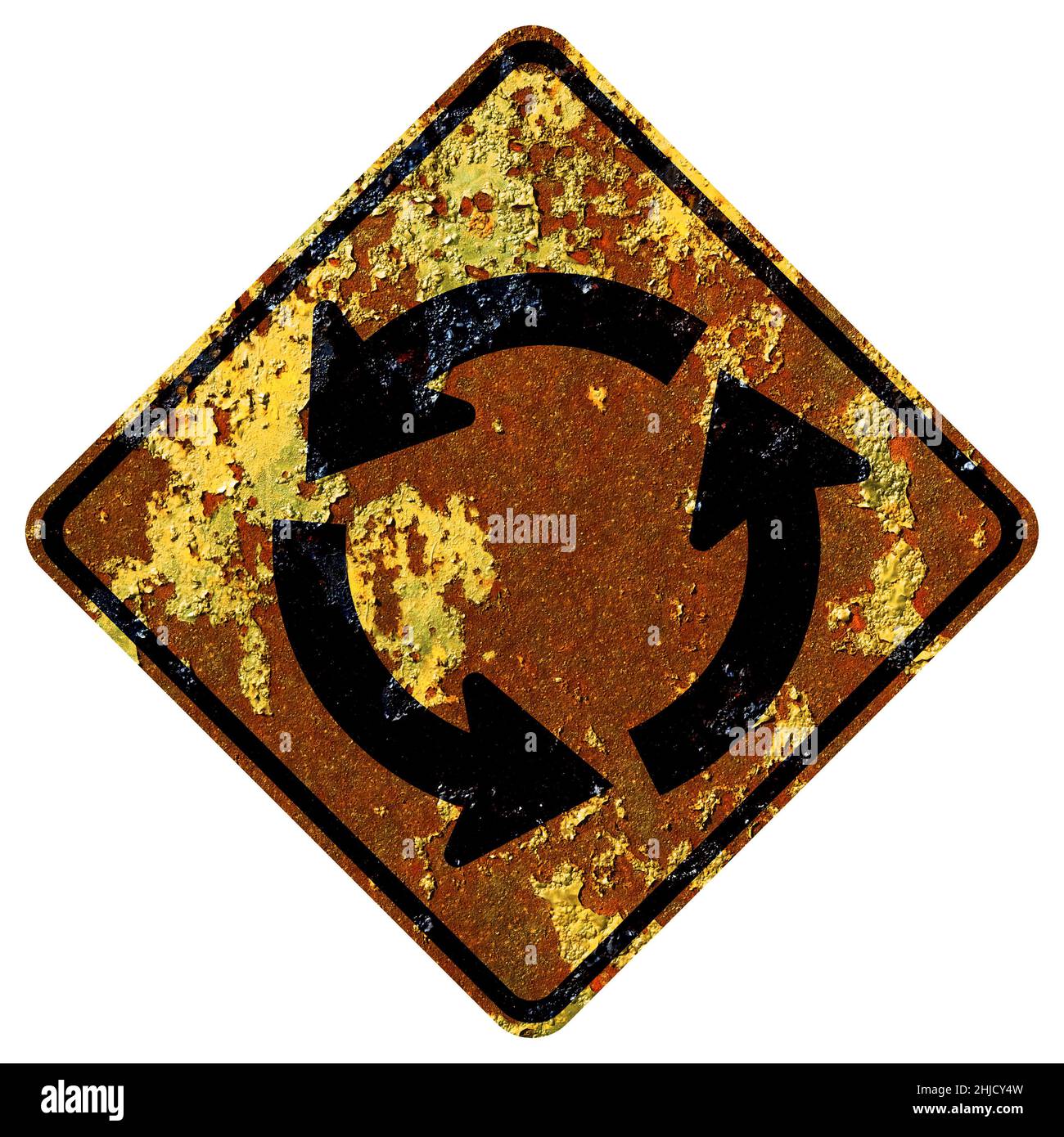 Old Rusty American Road Sign Circular Intersection Warning Traffic