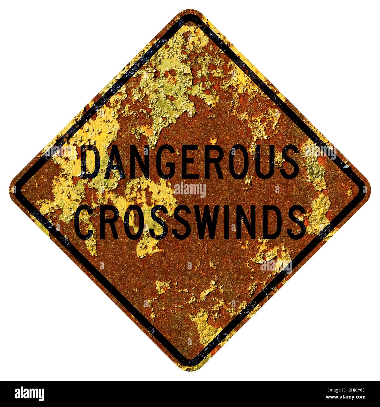 Old rusty American road sign - Dangerous crosswinds, New Mexico Stock Photo