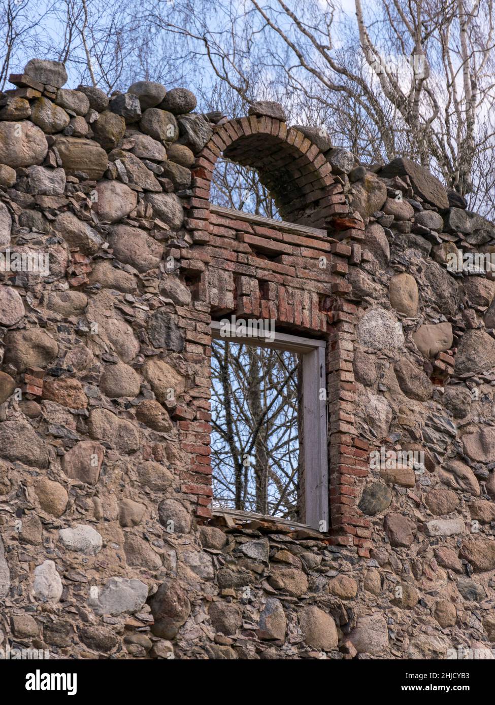 picture with wooden window in a stoned wall Stock Photo - Alamy