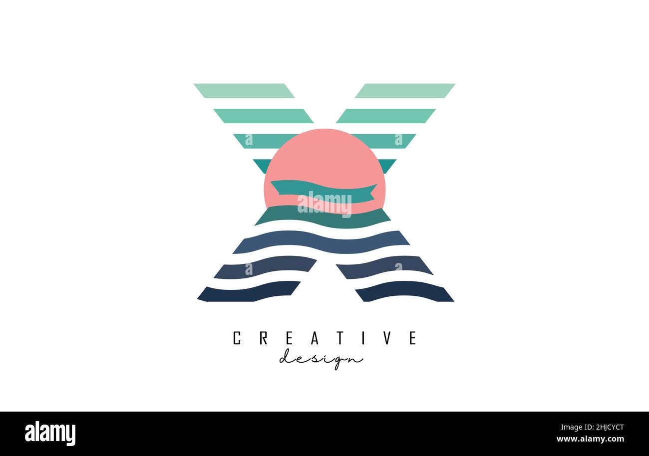 Letter X logo design with colorful straight and zig zag lines. Vector ...