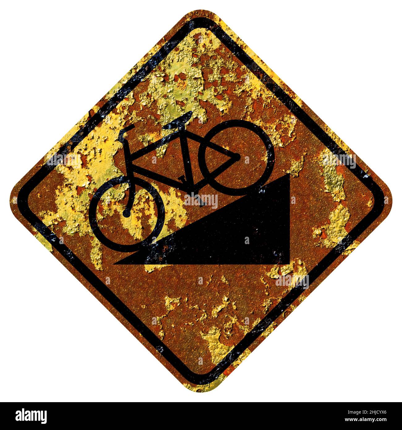 Old rusty American road sign Hill (bicycle Stock Photo Alamy