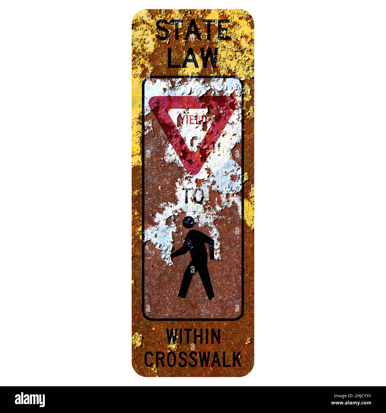 Old rusty American road sign - In-Street Ped Crossing Stock Photo - Alamy