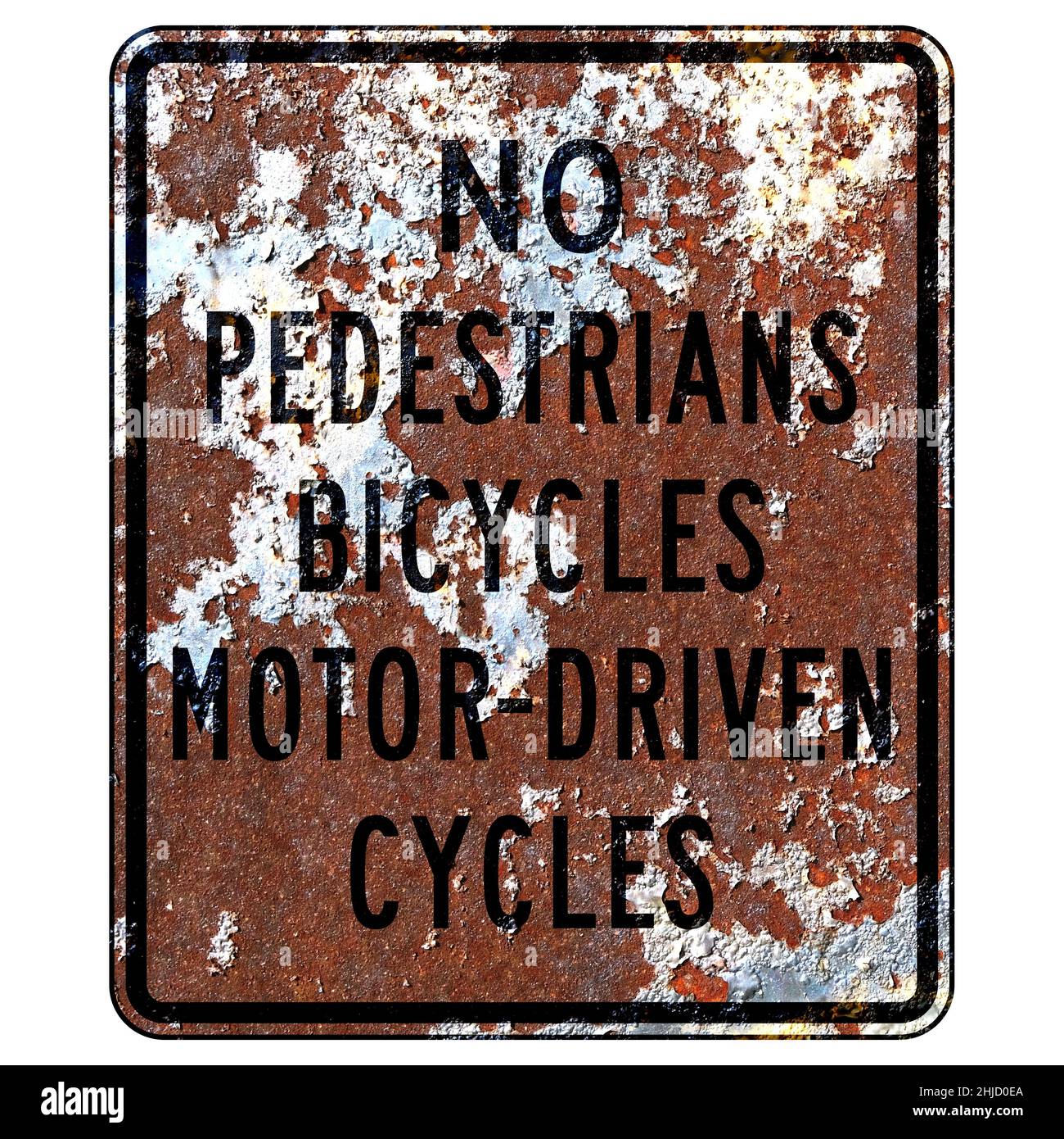Old rusty American road sign - No Pedestrian Crossing, Bicycles, or ...