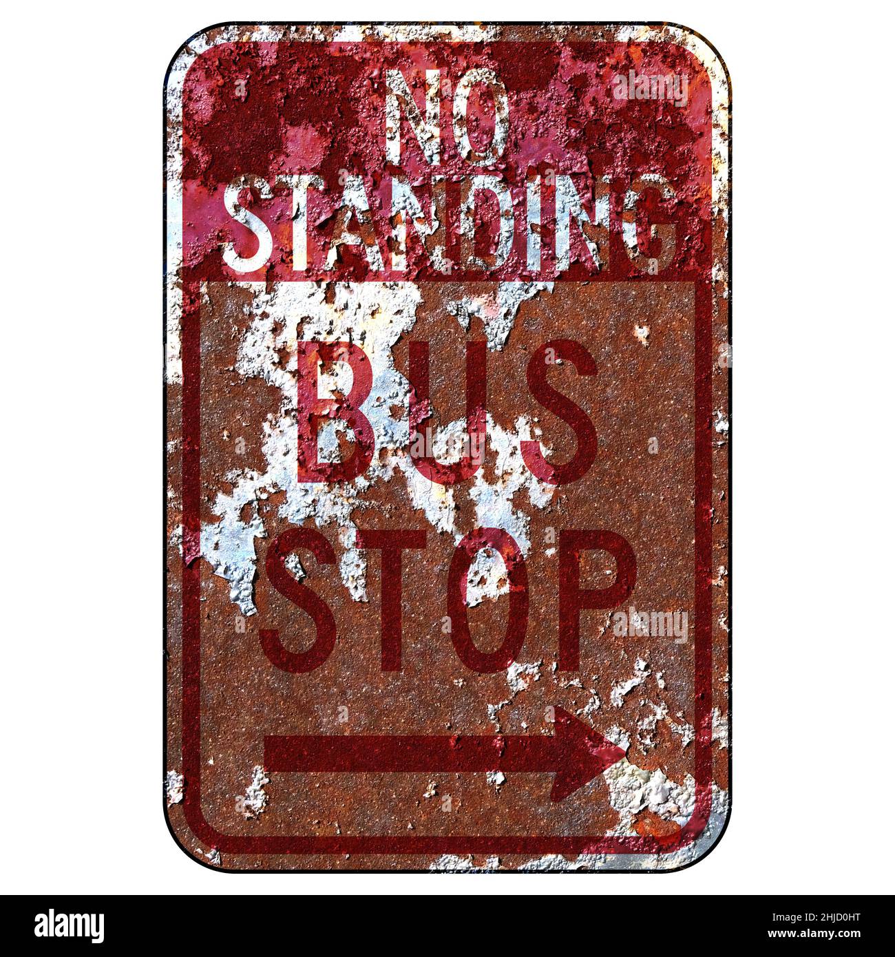 Old rusty American road sign No standing bus stop, Philadelphia Stock