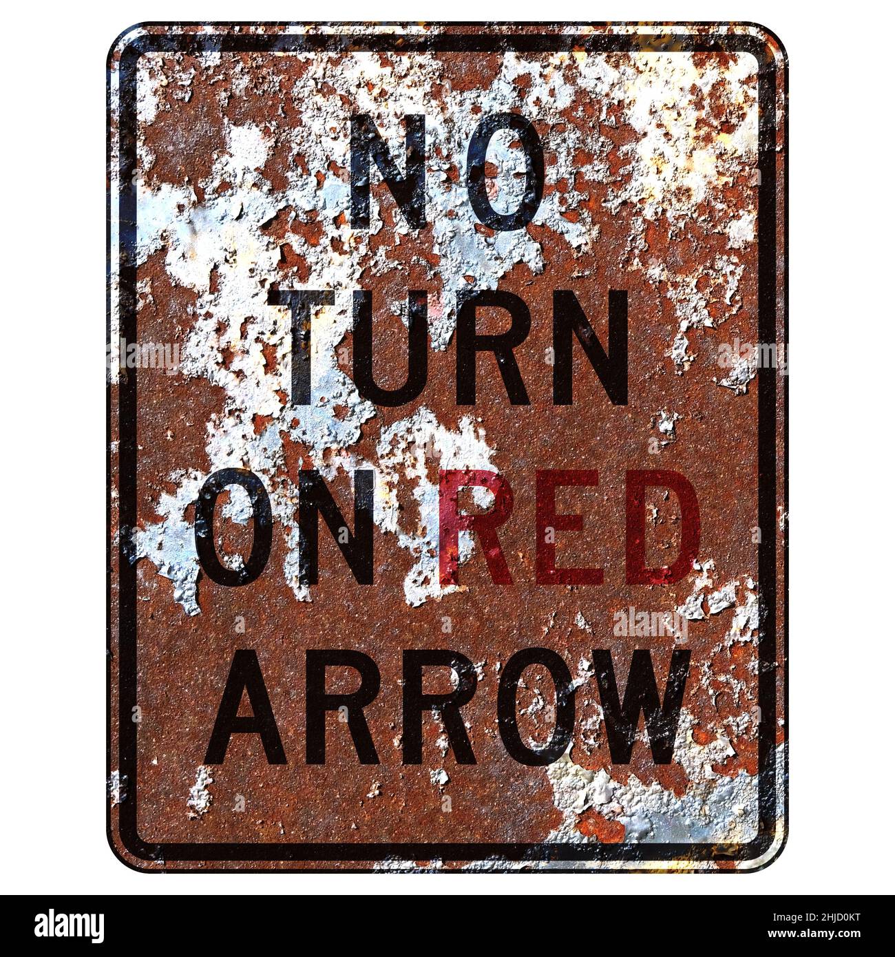 Old rusty American road sign - No turn on red arrow, Maryland Stock Photo