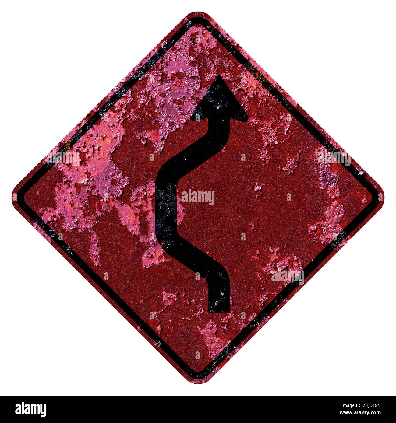 Old rusty American road sign - Single Lane Shift Left Stock Photo - Alamy