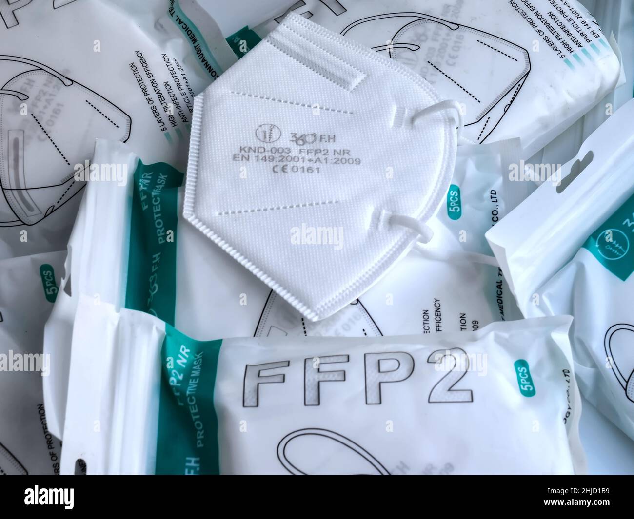 Package with FFP2 protection masks to help against Corona pandemic Stock Photo