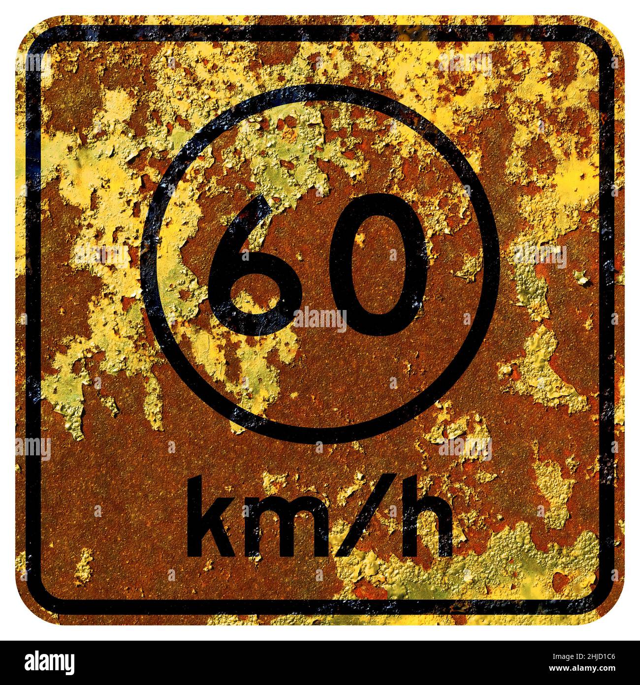 Old rusty American road sign - Speed advisory, metric Stock Photo