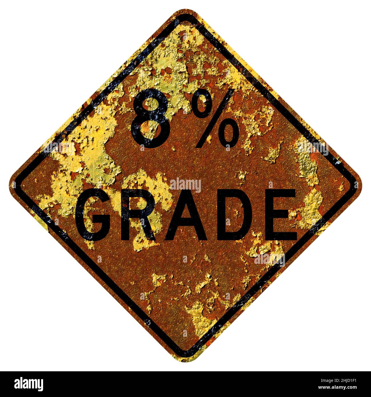 Old rusty American road sign - Steep grade percentage sign, Idaho Stock Photo