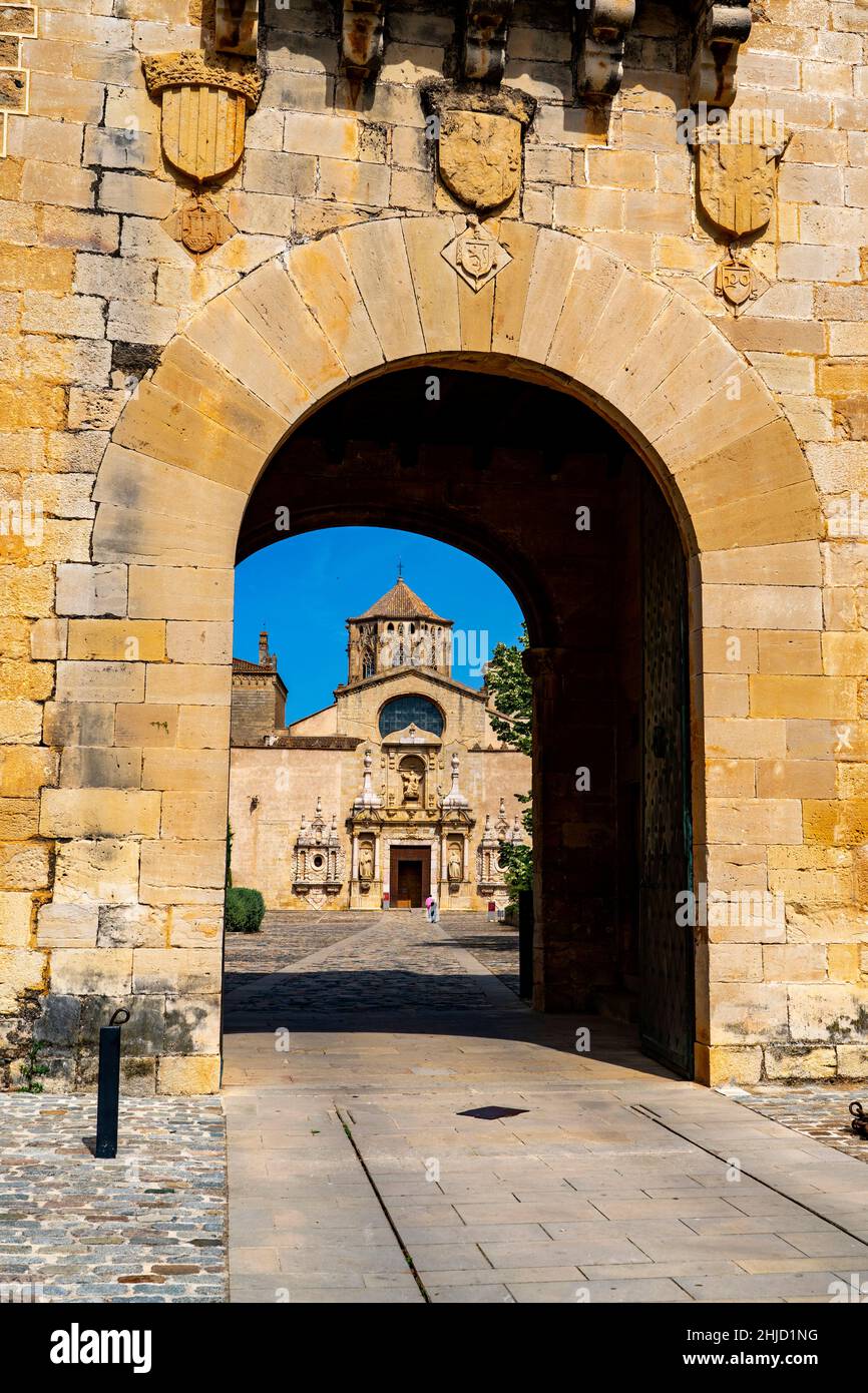 Poblet Abbey,  Reial Monestir de Santa Maria de Poblet, Catalonia, Spain. It is a Cistercian monastery, founded in 1151, located at the foot of the Pr Stock Photo