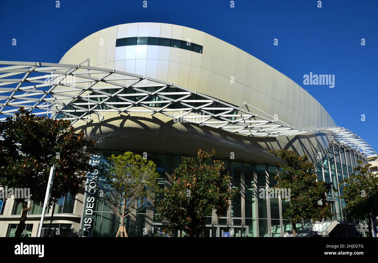 France, french riviera, Juan les Pins, the new conference hall of avant garde style hosts shows, congresses, seminars, and concerts. Stock Photo