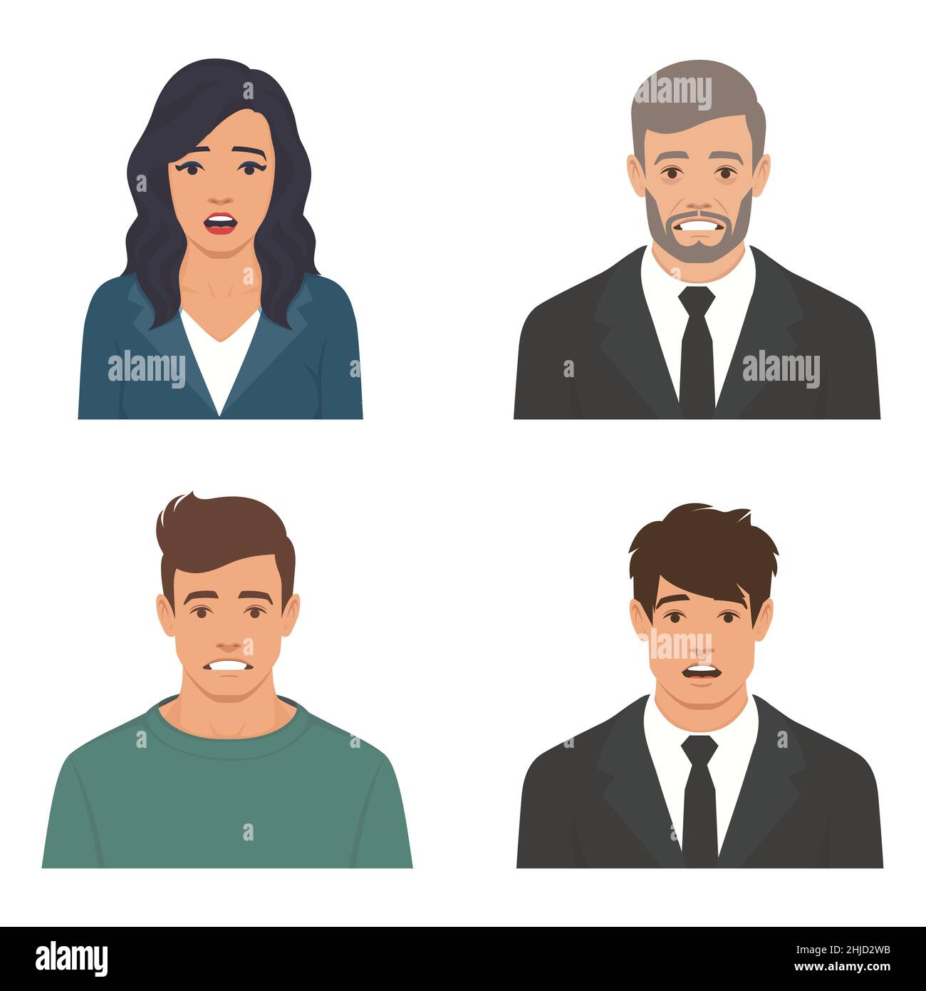 Flat vector illustration, portraits of shocked scared people faces, human emotion Stock Vector