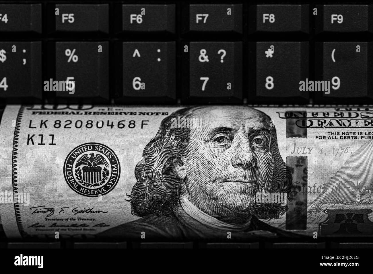Digital money 100 dollar bill Black and White Stock Photos & Images - Alamy