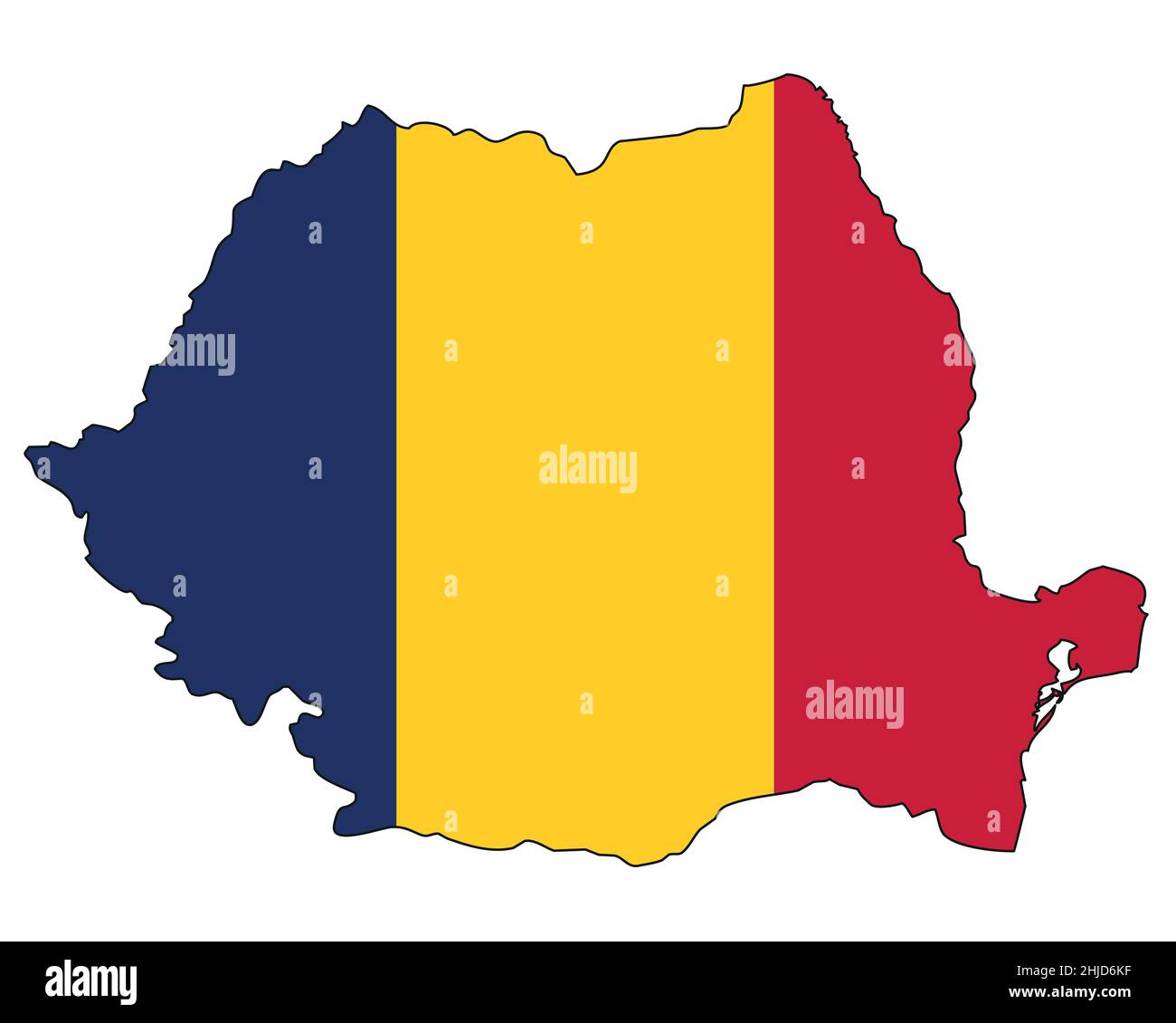 Romania map with flag - outline of a state with a national flag Stock Vector