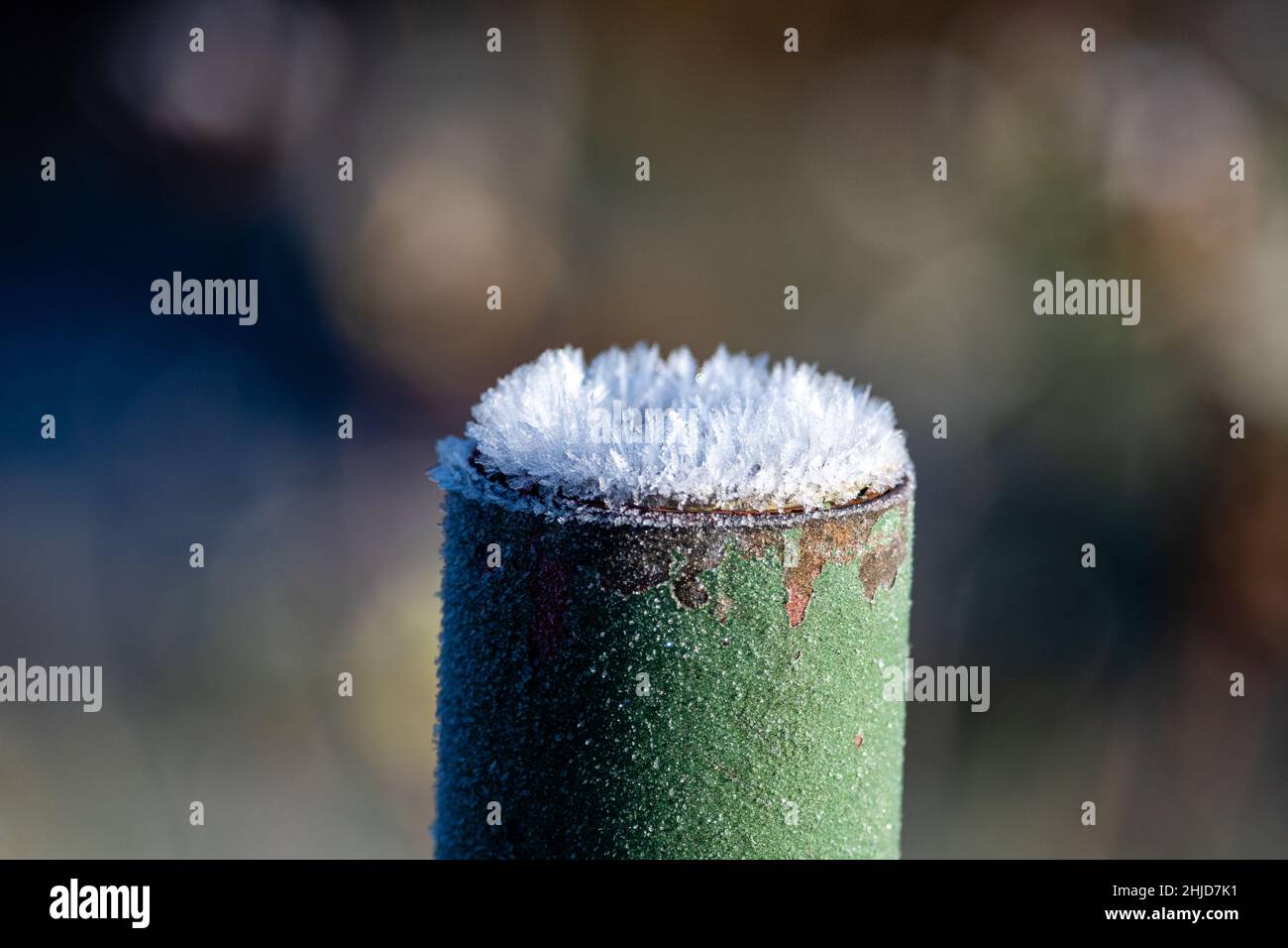 iron tube covered by white frost Stock Photo