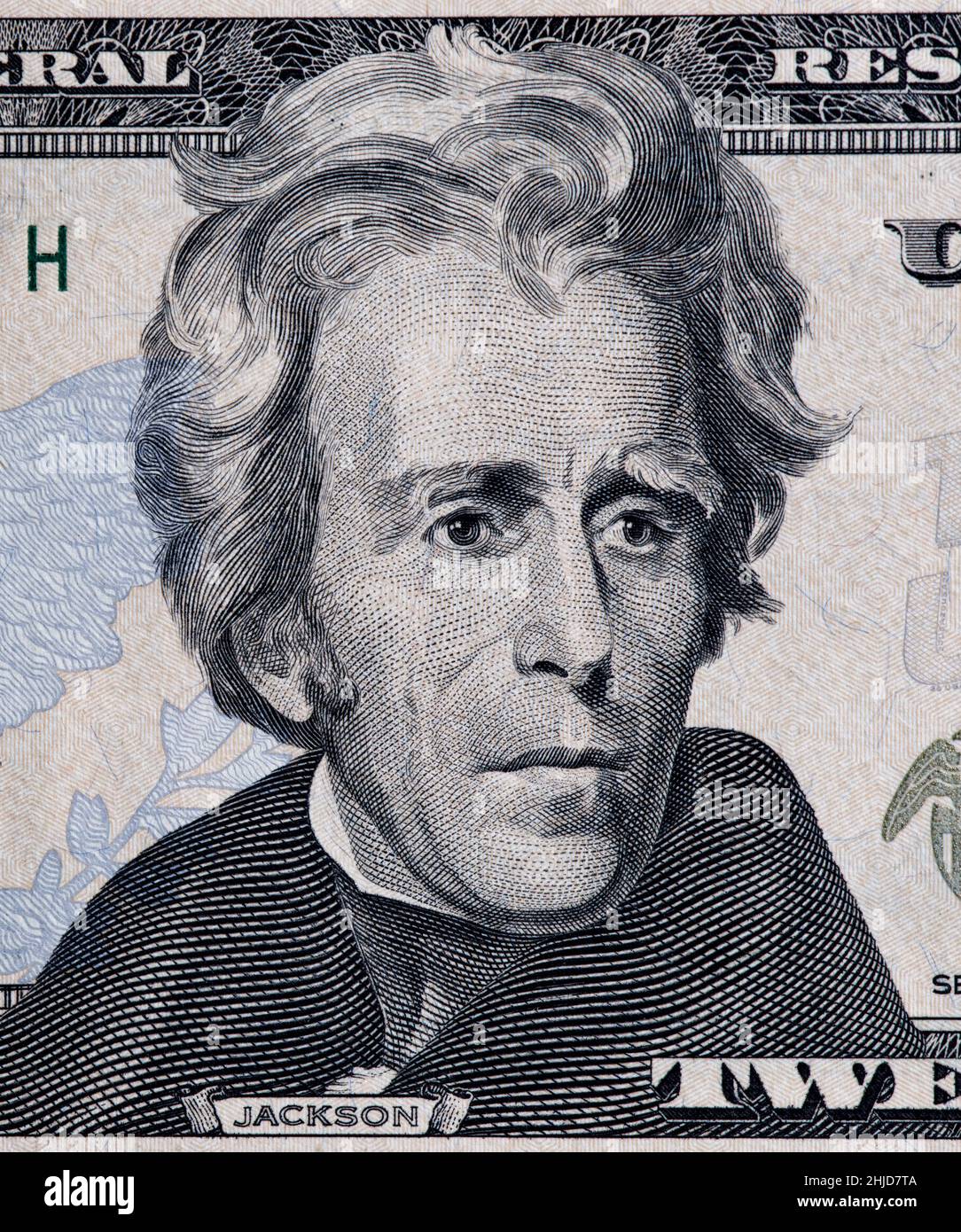 Andrew Jackson on a twenty dollar bill. Close up. Stock Photo