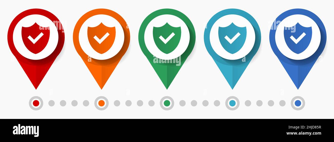 Shield, security, protection concept vector icon set, flat design ...