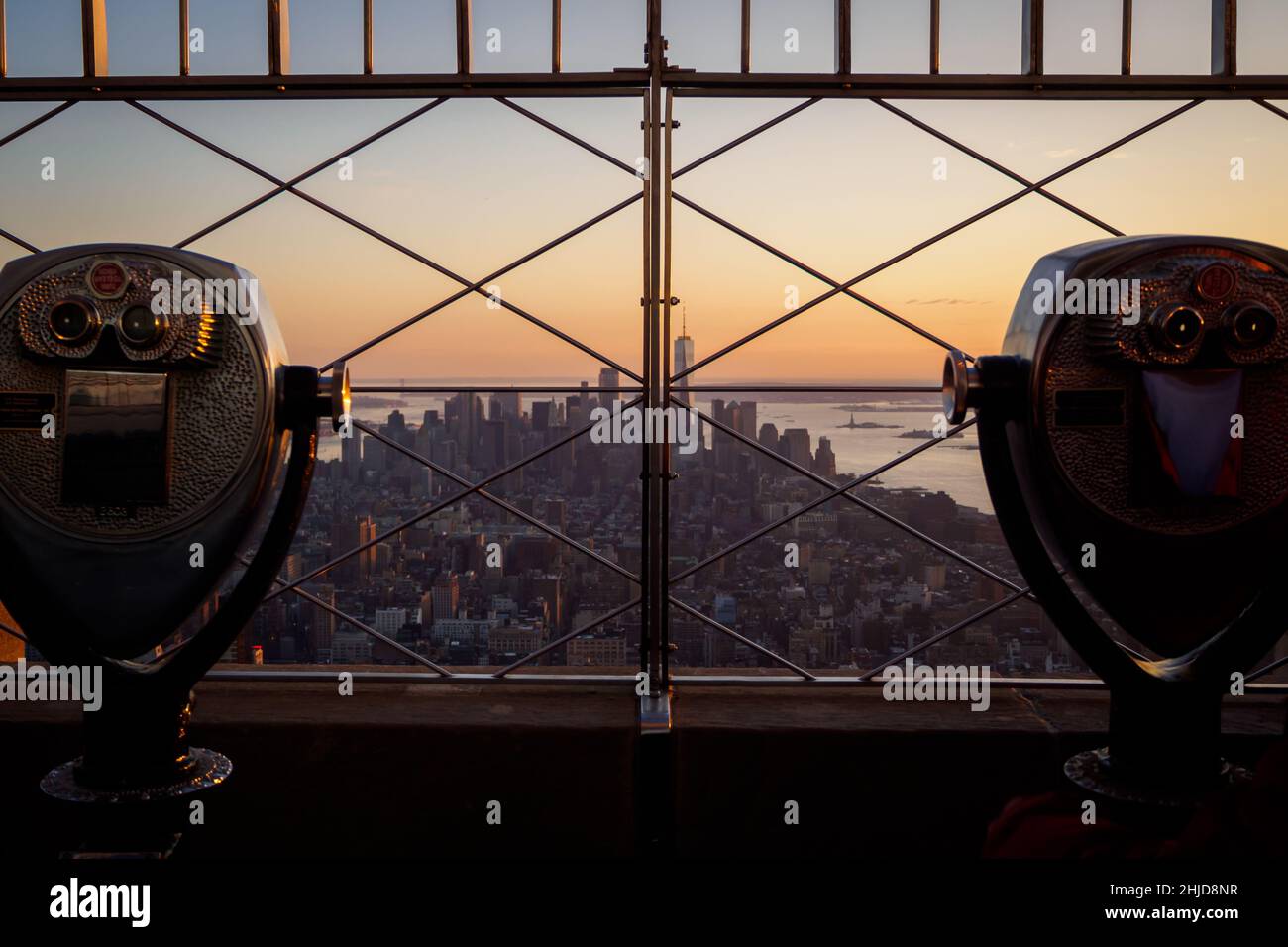 Panorama of New York from the Empire State Building at sunset, NYC Stock Photo
