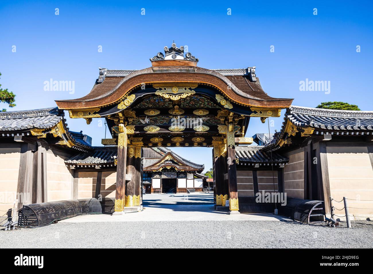 The Gate of Nijo Castle, a UNESCO World Heritage Site in the heart of Kyoto Japan in daylight. Stock Photo