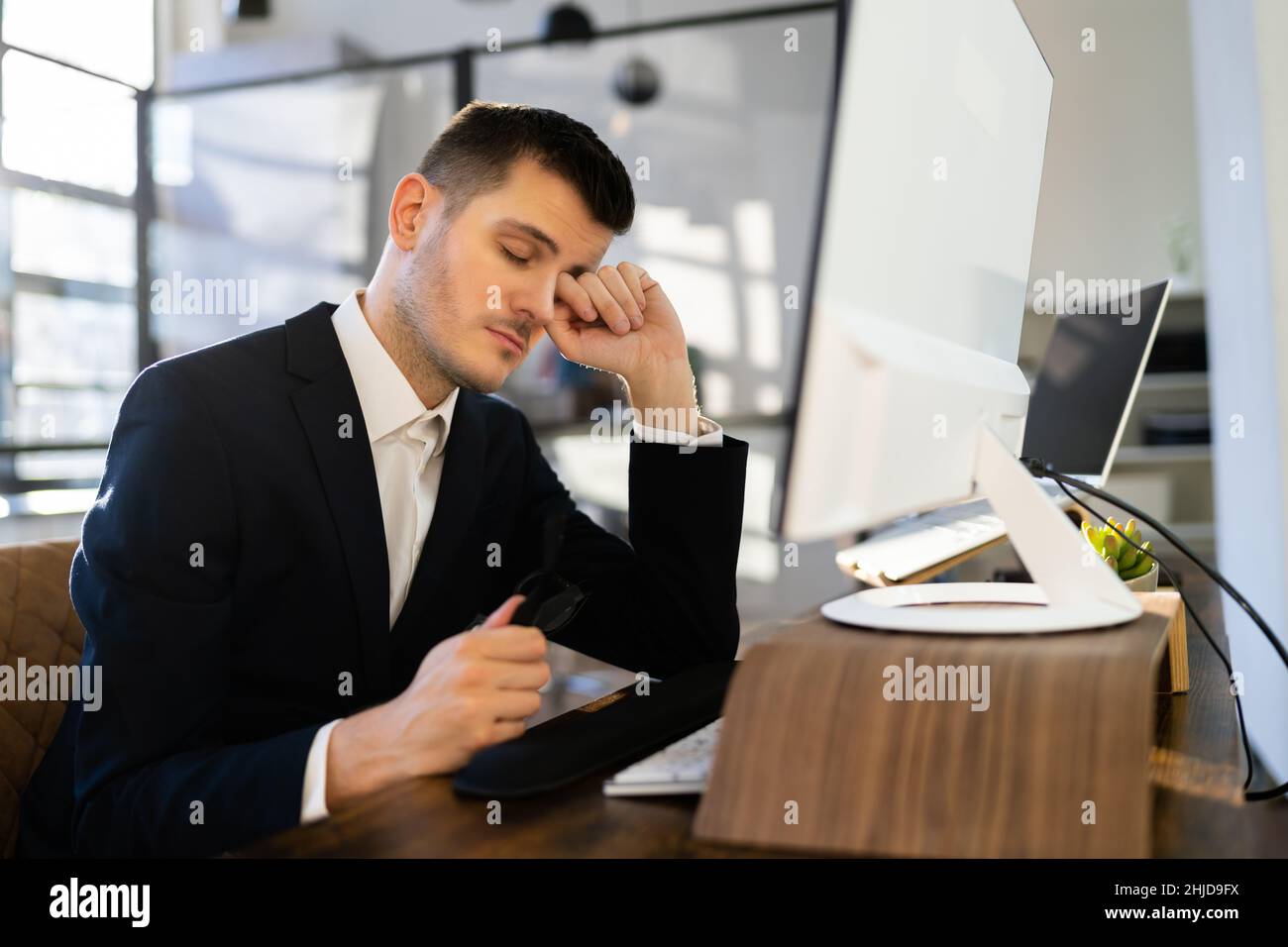 Tired Exhausted Eye Pain And Ache Problem Stock Photo Alamy