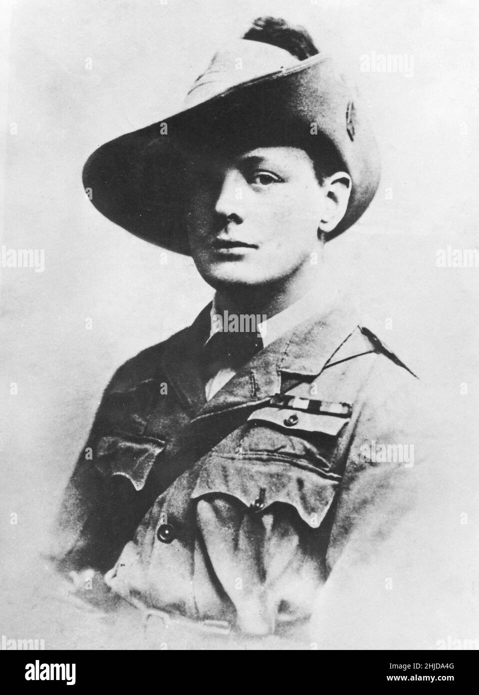 Winston Churchill. British statesman who served as Prime minister of the United Kingdom from 1940 to 1945 during the Second world war. Born on november 30 1874, dead january 24 1965. Pictured as a young officer in the late 19th century during the Boer war. Stock Photo