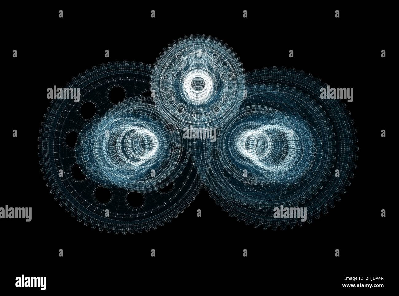 Digital Gearbox Hologram. Industrial and Technology Concept Stock Photo