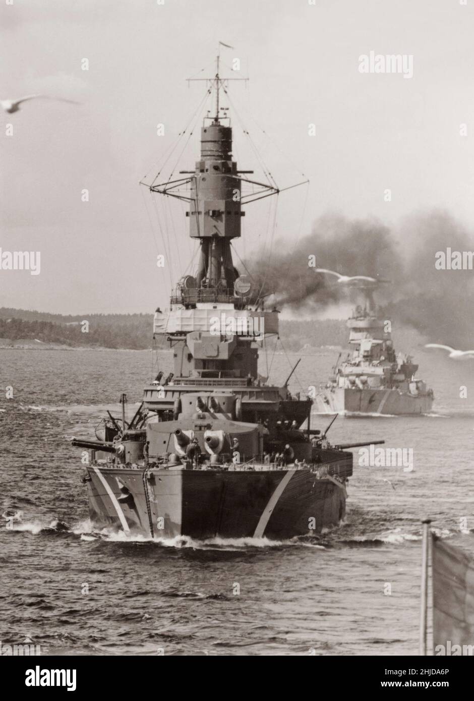 World war II. Warships from the Swedish navy during exercises at sea. Sweden 1940s Stock Photo