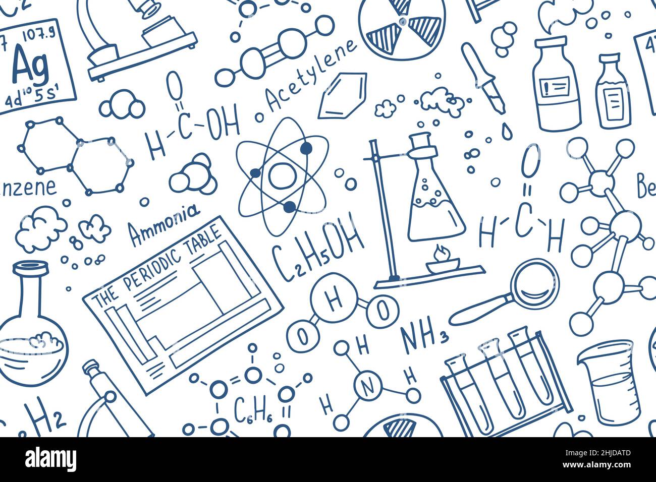 Chemistry symbols icon set. Science subject doodle design. Education ...