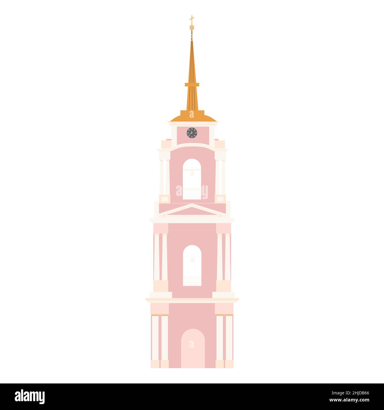 Isolate illustration of Orthodox Church Bell tower. Russian Cathedral. Flat style Stock Vector