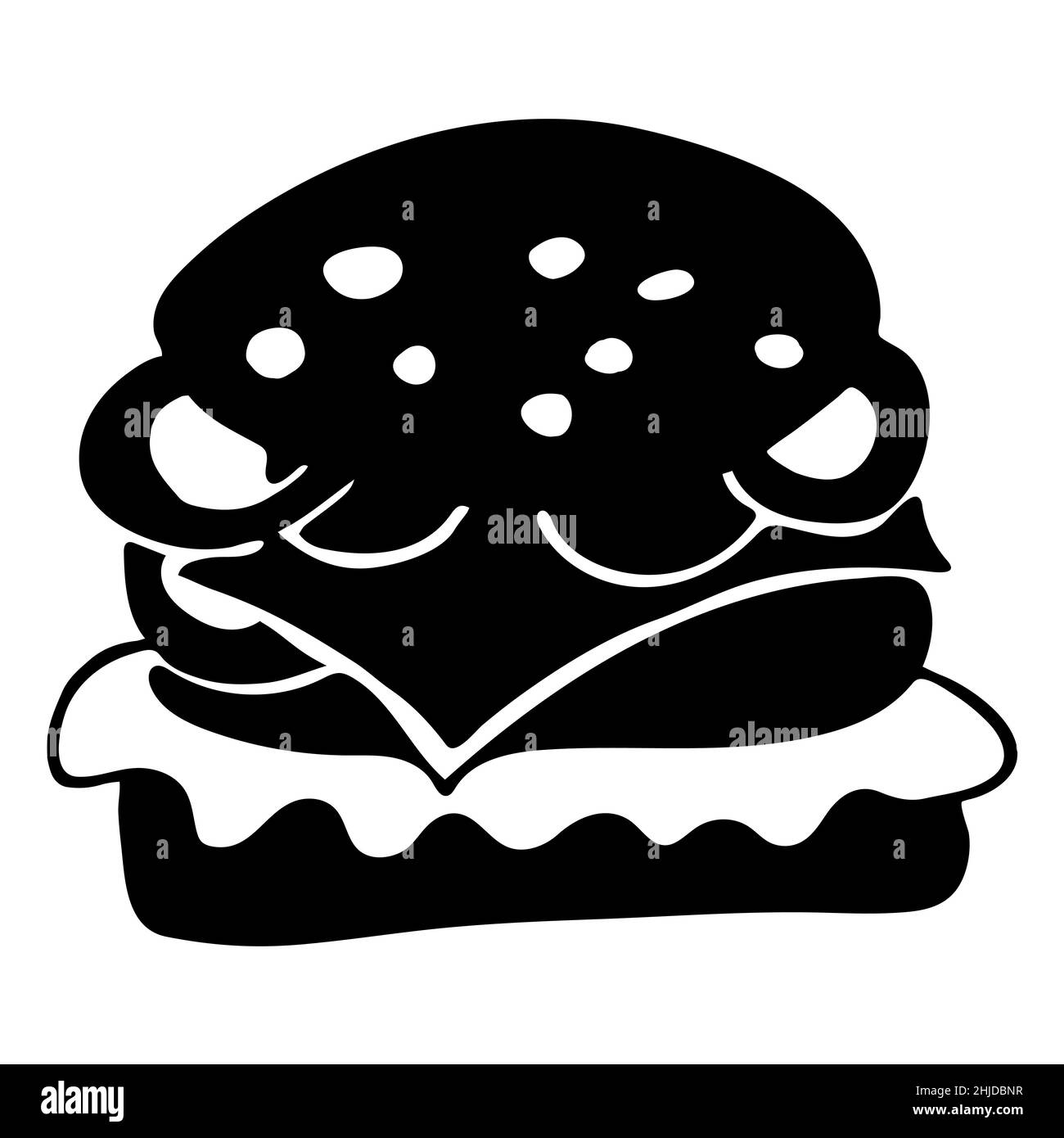 Isolate black and white illustration of burger. Icon or sign for eating, product or menu Stock Vector