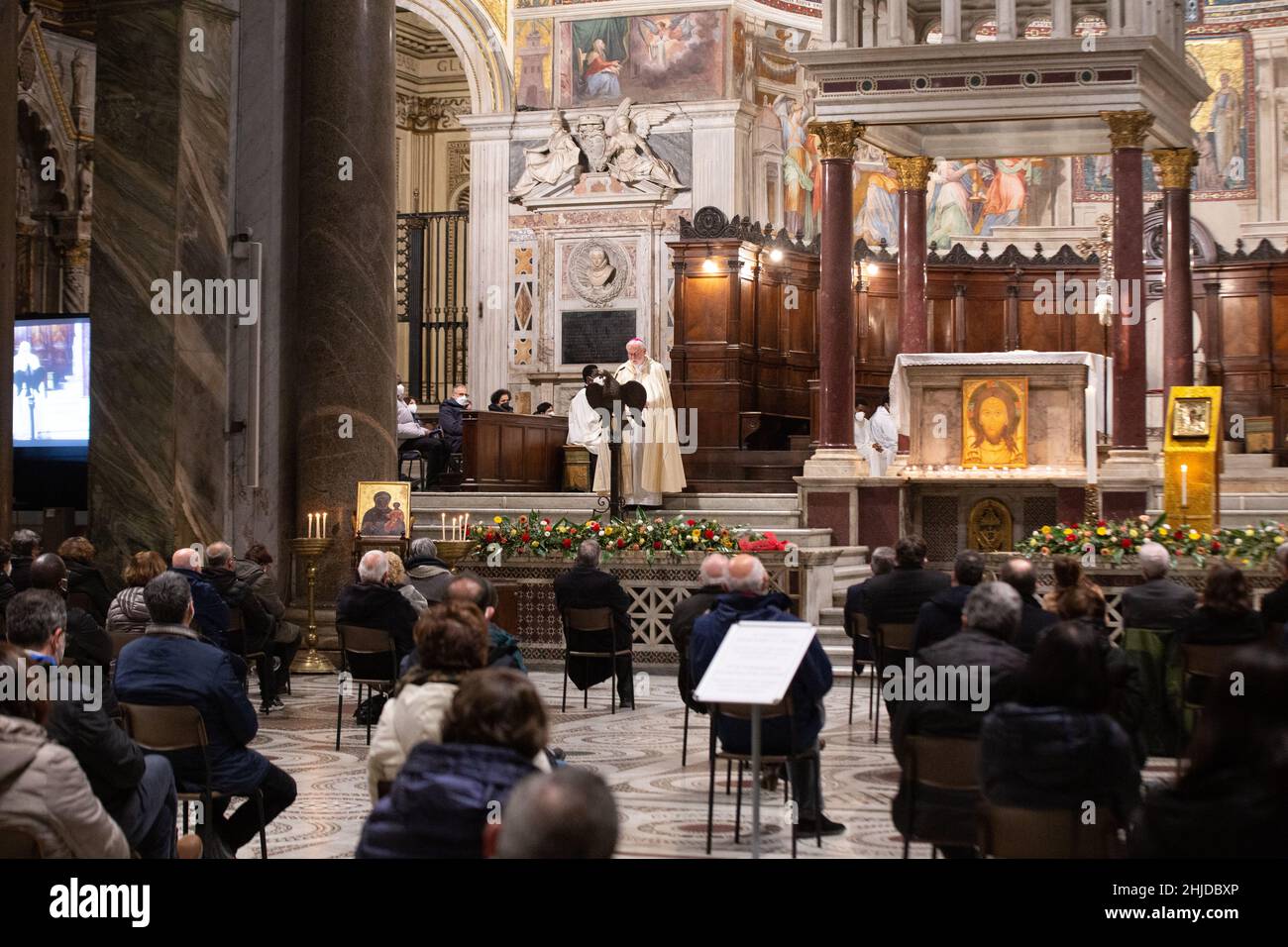 Rome, Italy. 26th Jan, 2022. Msgr. Paul Gallagher during the prayer for peace in Ukraine organized by Community of Sant'Egidio in Rome (Photo by Matteo Nardone/Pacific Press/Sipa USA) Credit: Sipa USA/Alamy Live News Stock Photo