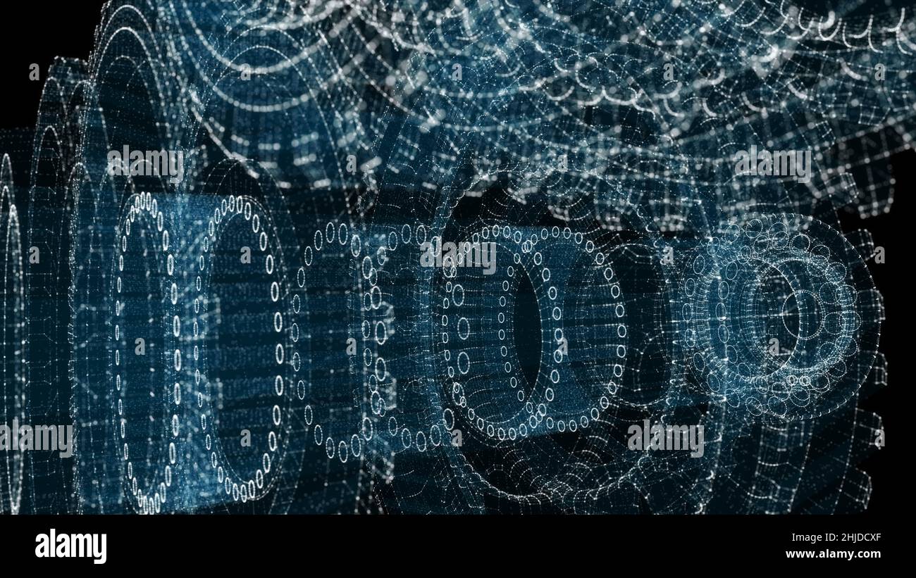 Digital Gearbox Hologram. Industrial and Technology Concept Stock Photo